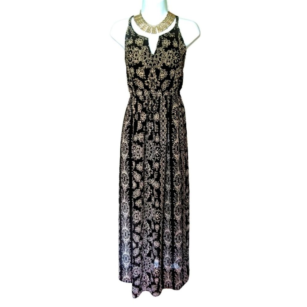 Liz Lange Maternity NWOT Black n Cream Expandable Waist Sheer Maxi Dress w Slip